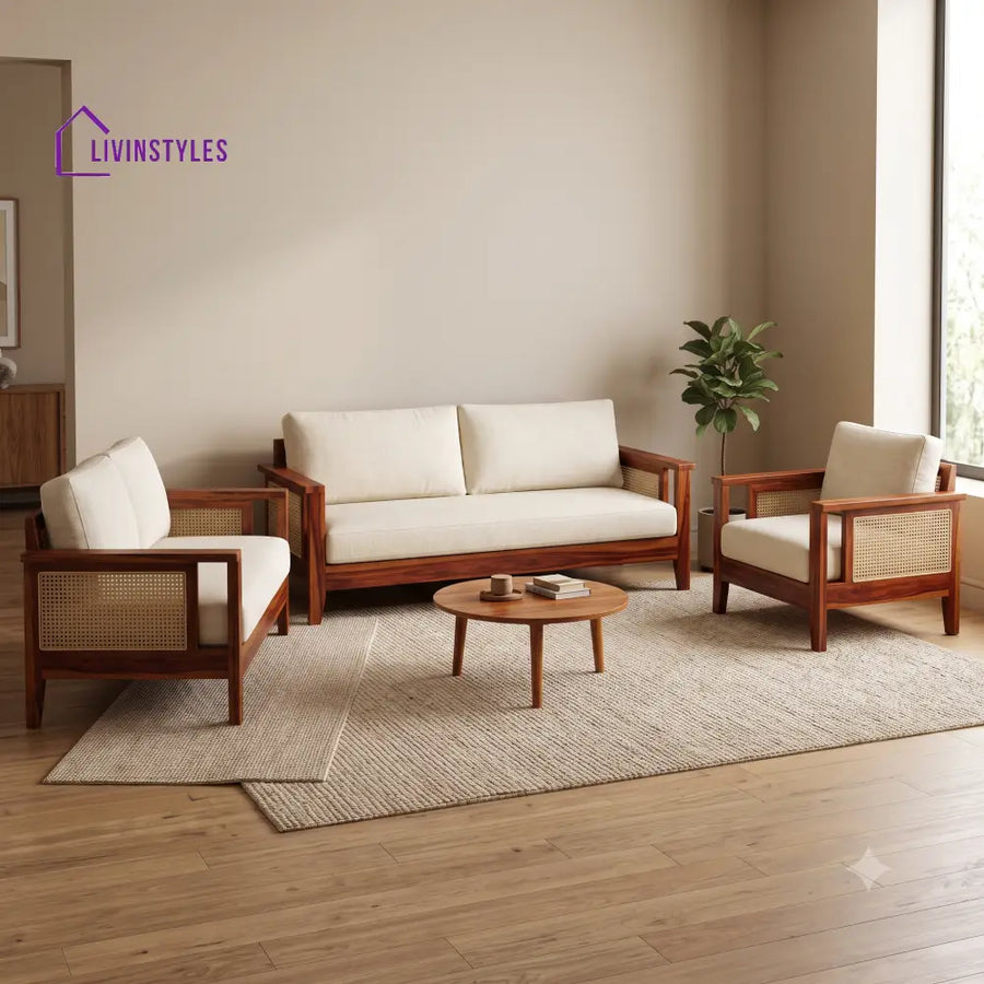 Theo Premium Wooden Sofa Set for Living Room | 3 + 1 + 1 Seater Sheesham Wood Sofa Set