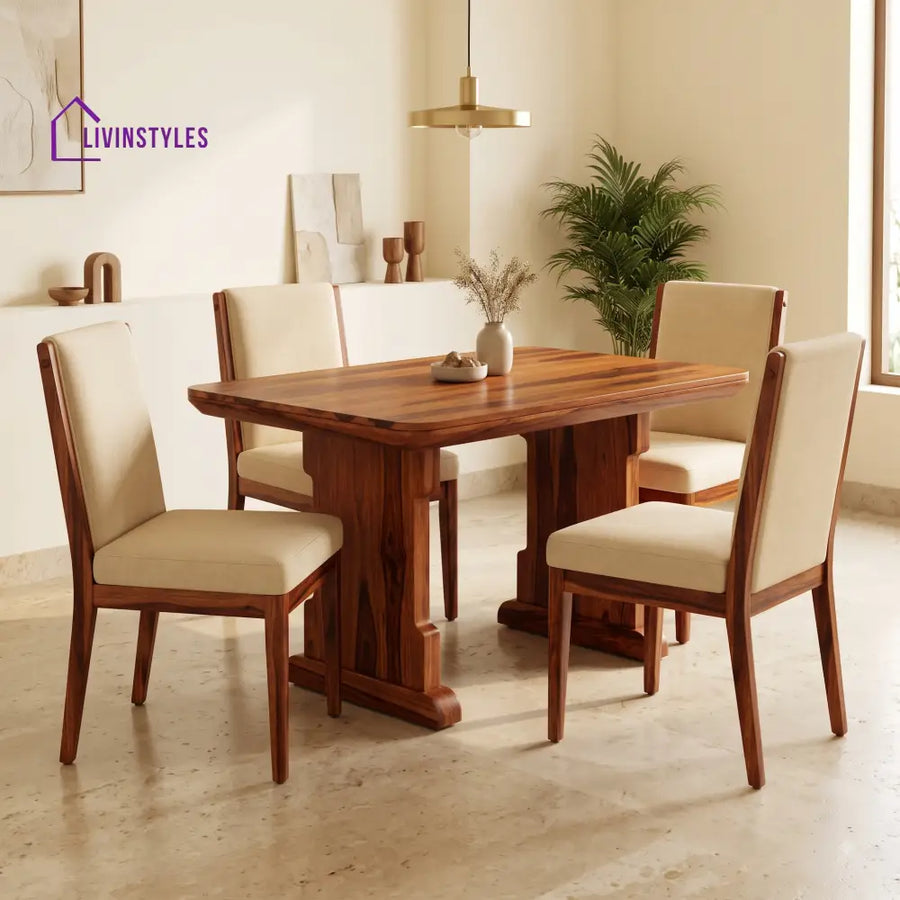 Theodore Premium Solid Wood 4 Seater Dining Table Set
