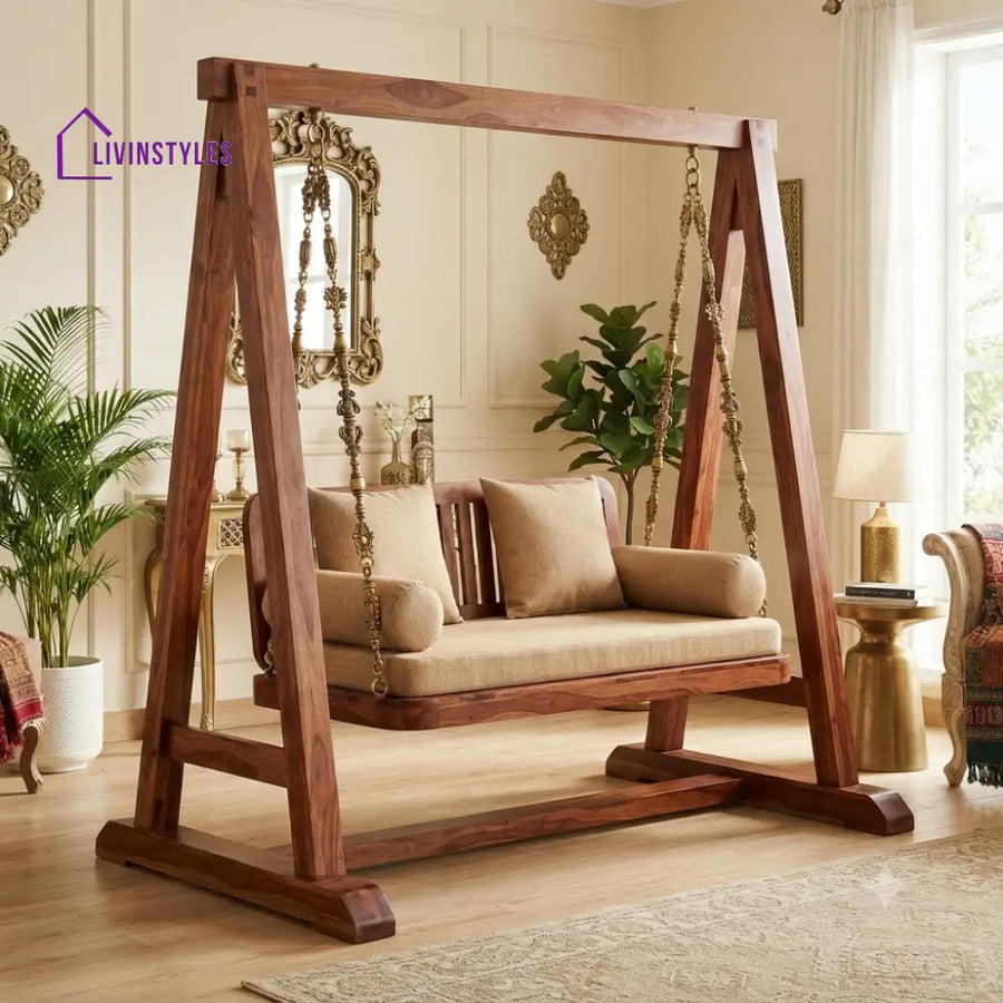 Thierry 2 Seater Wooden Swing for Home | Wooden Jhula for home
