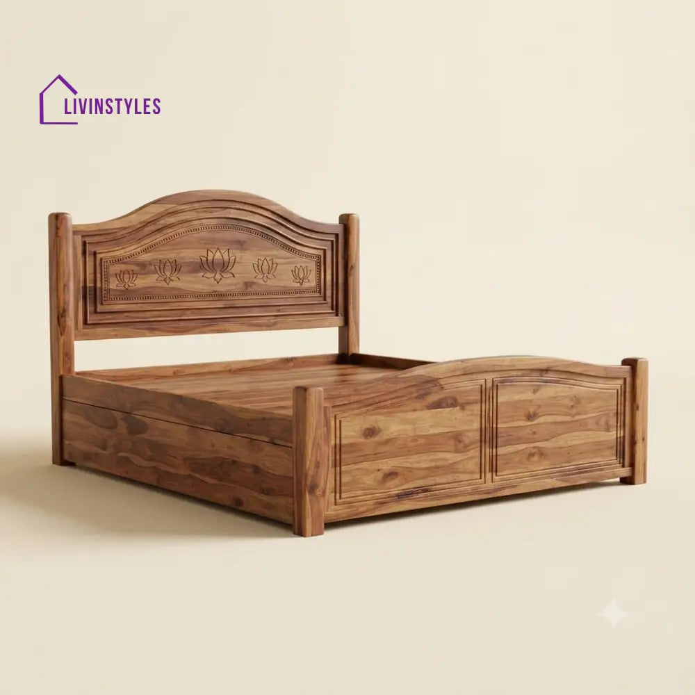 Thilaga Sheesham Wood Bed With Box Storage | Wooden Bed