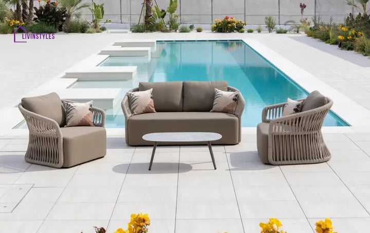 Thoma Outdoor Garden Balcony Sofa Set 2 Seater 2 Single Seater 1 Center Table Set Braid & Rope (Beige) - Sofa Sets