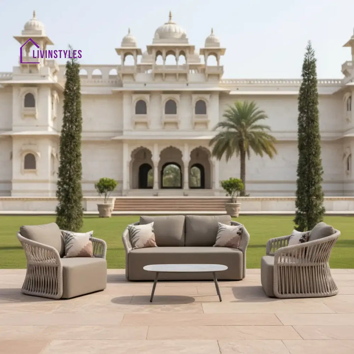 Thoma Outdoor Garden Balcony Sofa Set 2 Seater 2 Single Seater 1 Center Table Set Braid & Rope (Beige) - Sofa Sets
