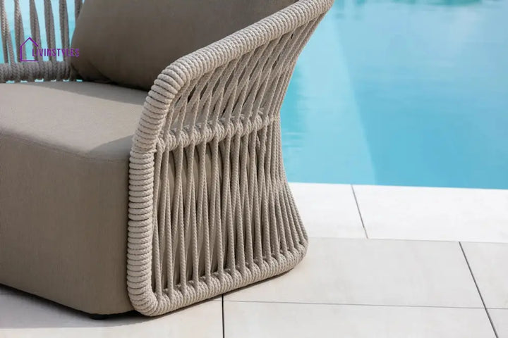 Thoma Outdoor Garden Balcony Sofa Set 2 Seater 2 Single Seater 1 Center Table Set Braid & Rope (Beige) - Sofa Sets