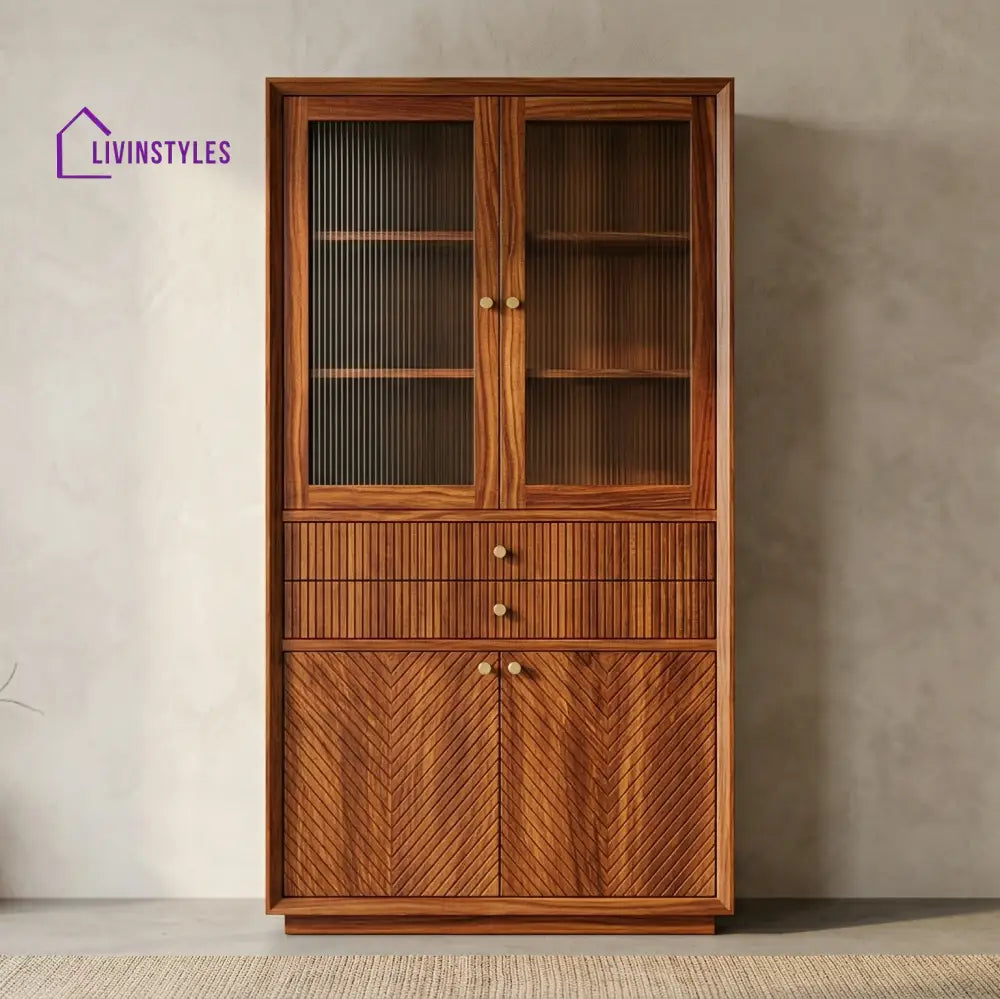 Thomas Classic Kitchen Cabinet with Glass (Honey Finish)
