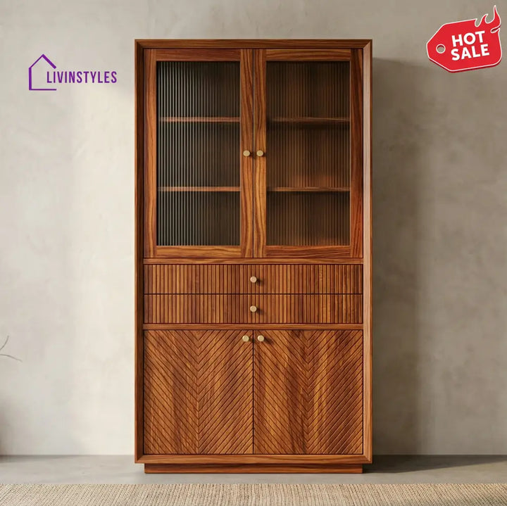 Thomas Classic Kitchen Cabinet with Glass (Honey Finish)