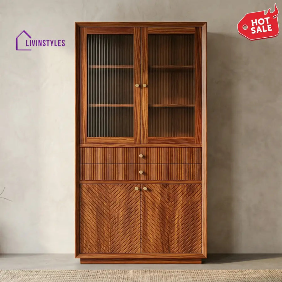 Thomas Classic Kitchen Cabinet with Glass (Honey Finish)