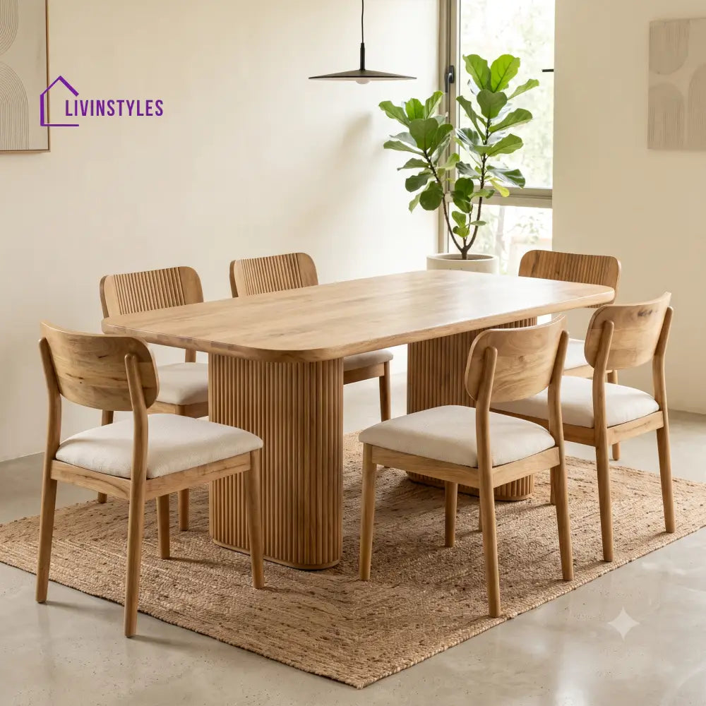 Thomas Premium Mango Wood 6 Seater Dining Table Set | Natural Finish
