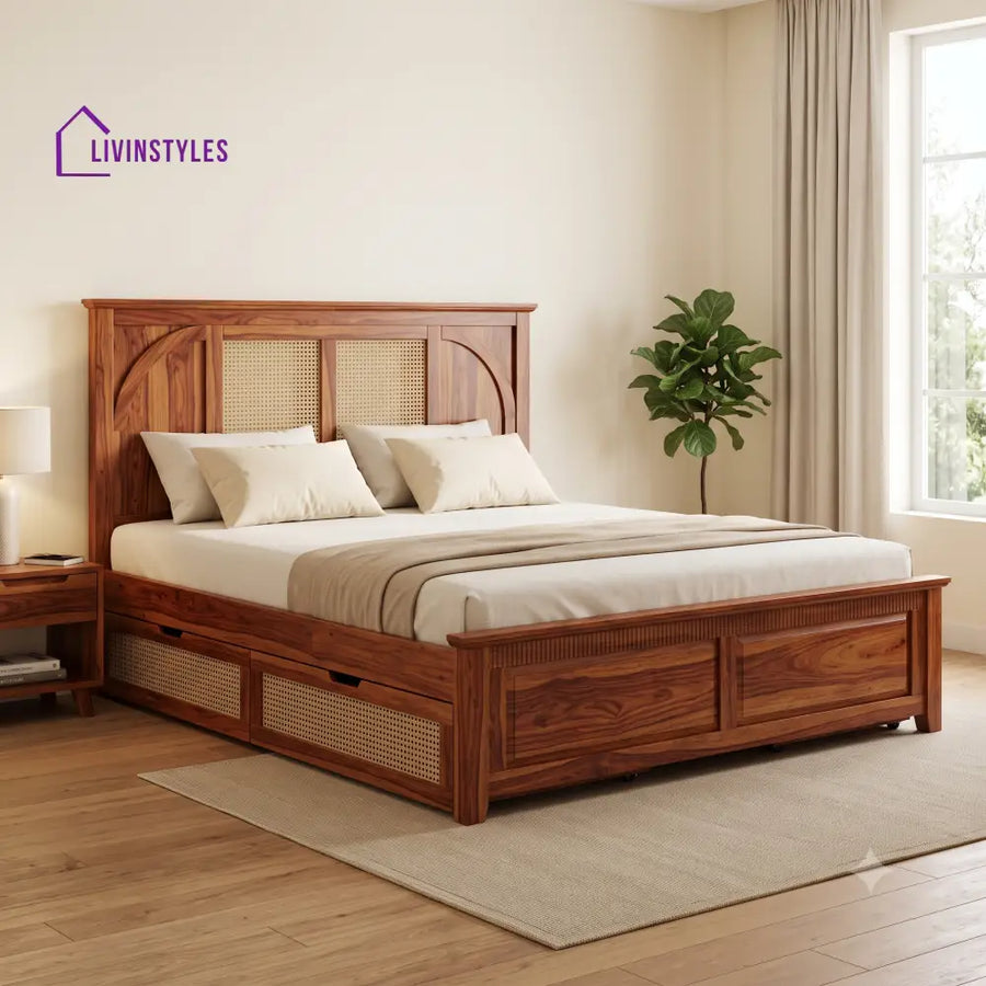 Thomas Premium Wooden Bed with Drawer Storage | King Size Bed & Queen Size Bed Online