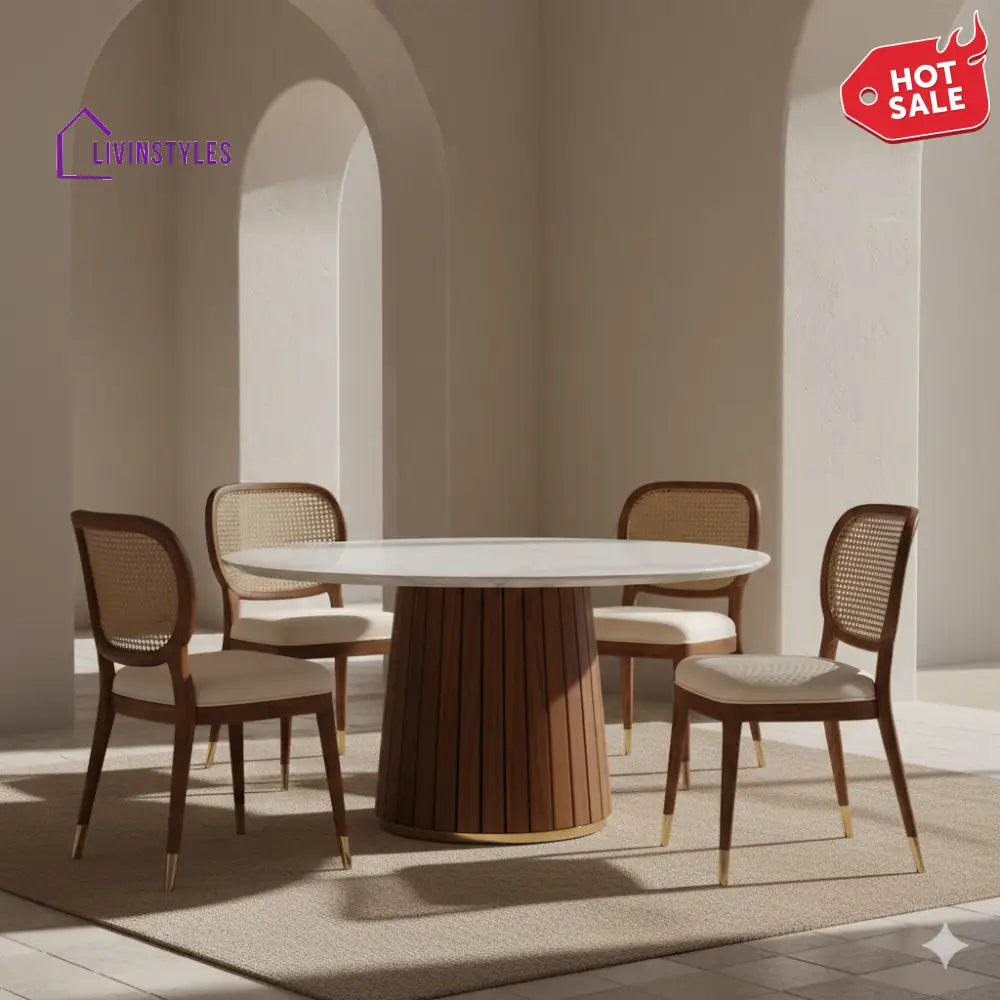 Thomas Round Solid Sheesham Wood Dining Table Set | Round 4 Seater Dining Table Set