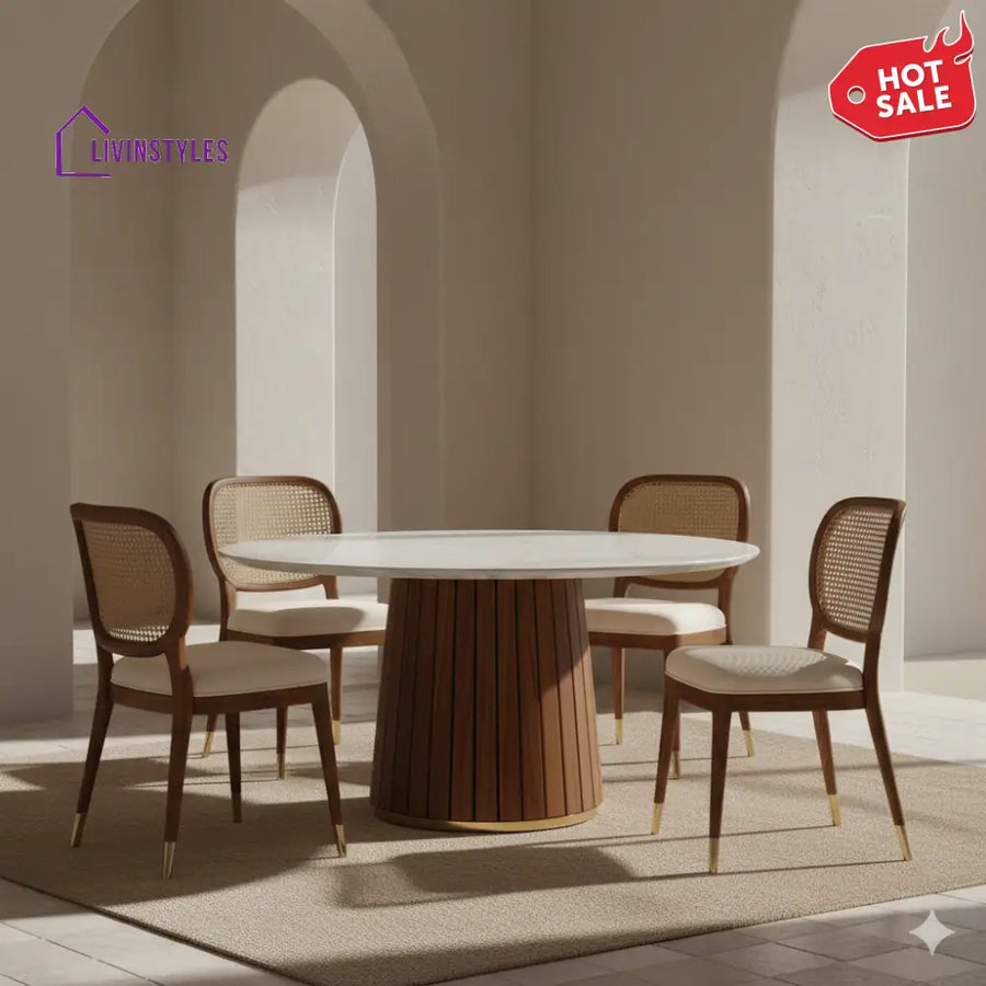 Thomas Round Solid Sheesham Wood Dining Table Set | Round 4 Seater Dining Table Set