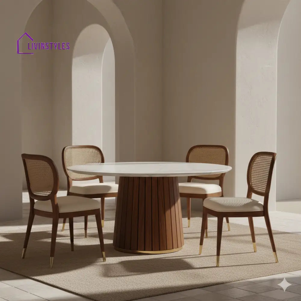 Thomas Round Solid Sheesham Wood Dining Table Set | Round 4 Seater Dining Table Set