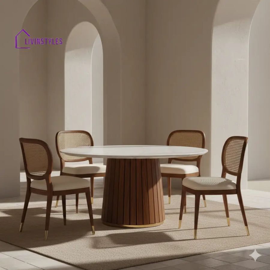 Thomas Round Solid Sheesham Wood Dining Table Set | Round 4 Seater Dining Table Set