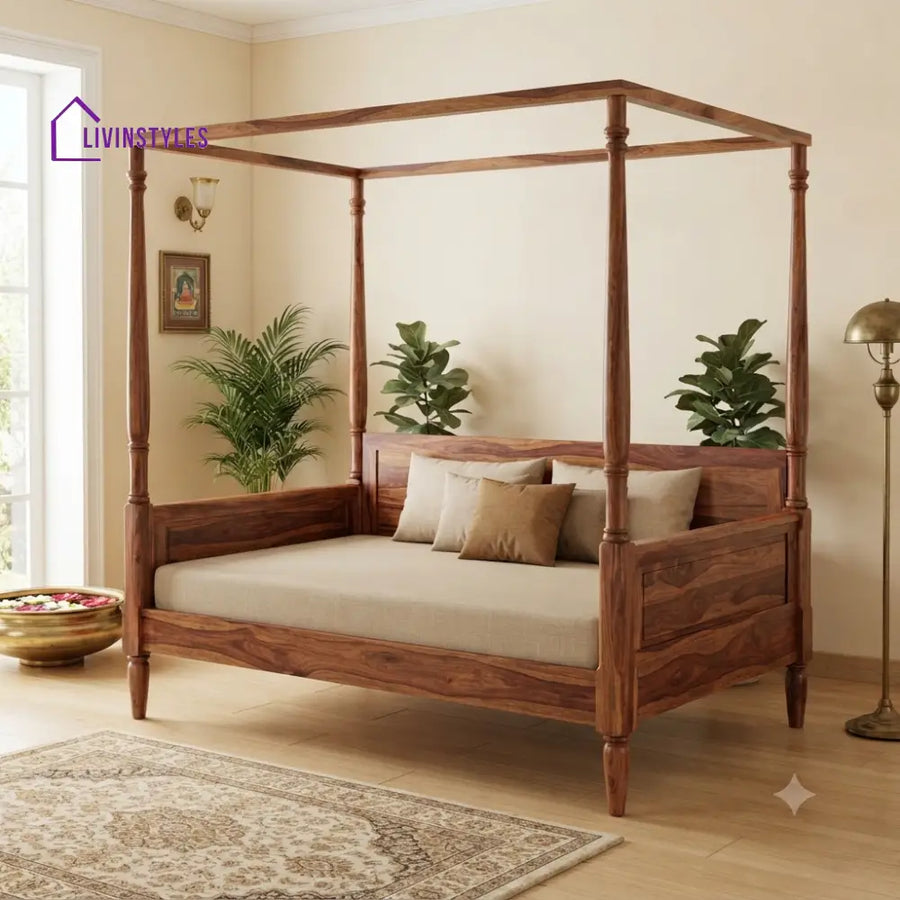 Thomas Wooden Divan Bed for Living Room | Solid Sheesham Wood