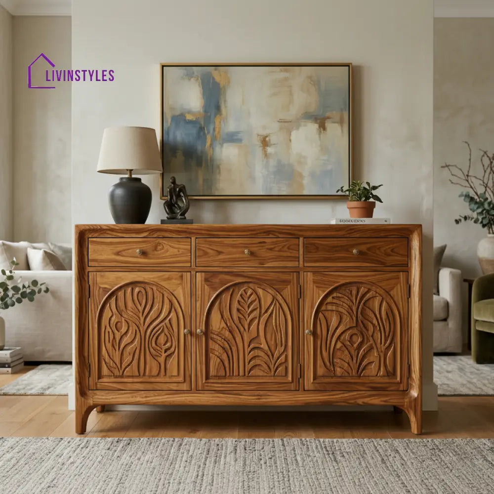 Tia Sheesham Wood Cabinet and Sideboard (Honey Finish)
