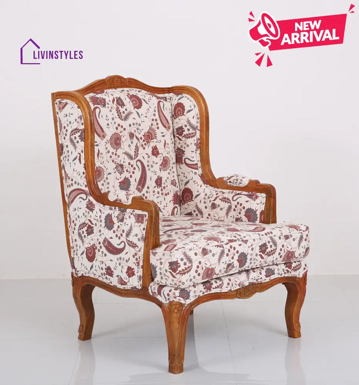 Tiareta Solid Wood Lounge Chair with Printed Fabric