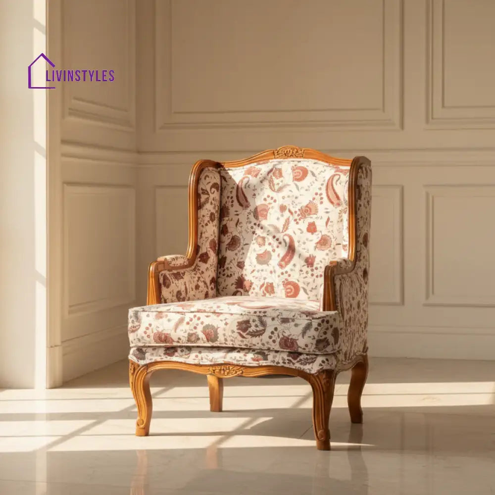 Tiareta Solid Wood Lounge Chair with Printed Fabric
