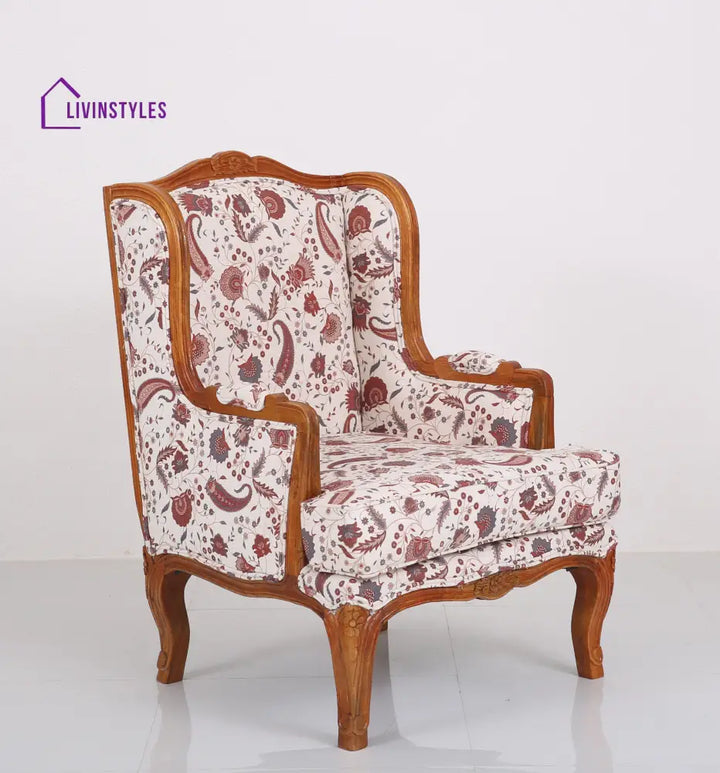 Tiareta Solid Wood Lounge Chair with Printed Fabric