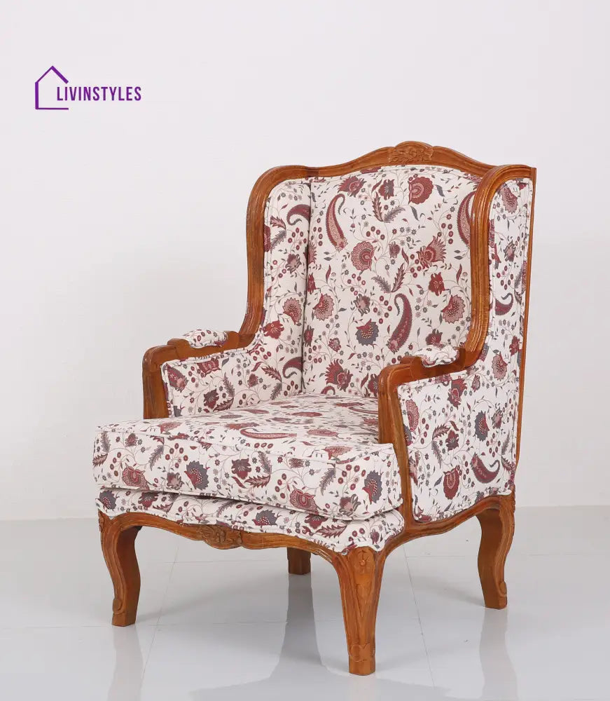 Tiareta Solid Wood Lounge Chair with Printed Fabric