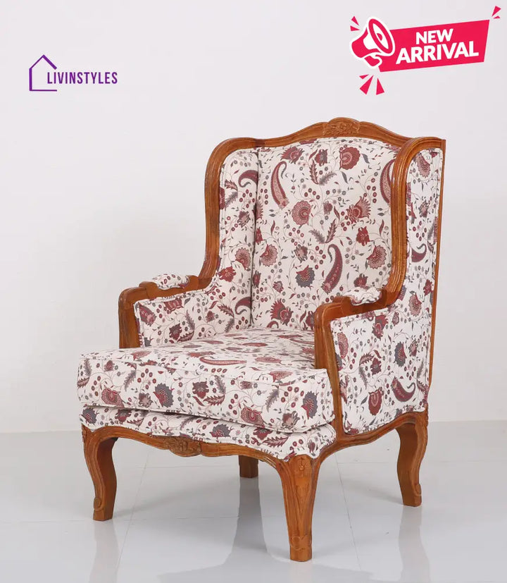 Tiareta Solid Wood Lounge Chair with Printed Fabric