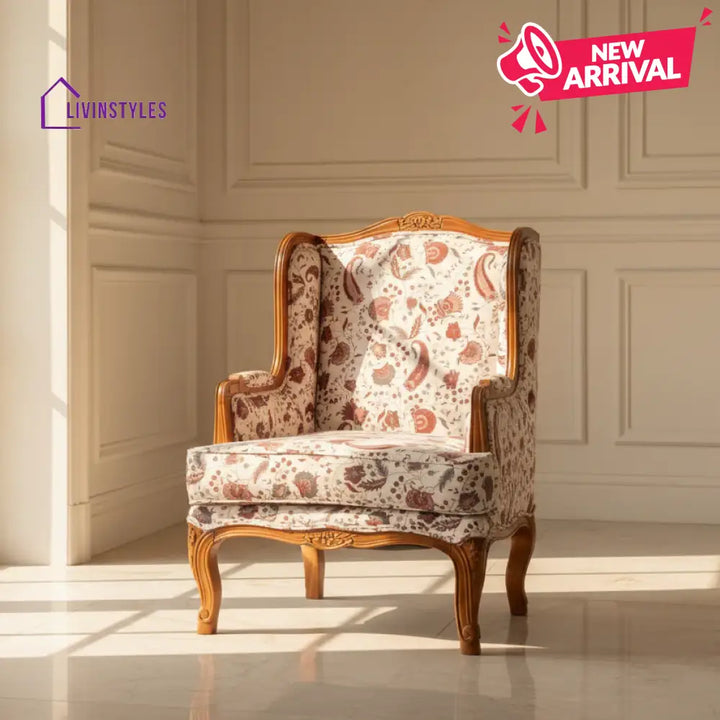 Tiareta Solid Wood Lounge Chair with Printed Fabric
