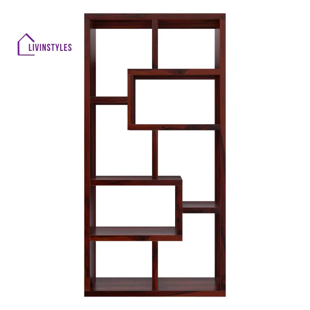 Nismaaya Adli Contemporary Open Shelf Solid Wood Geometric Bookcase