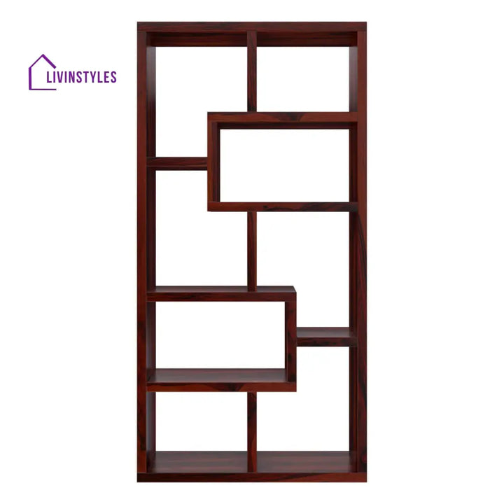Nismaaya Adli Contemporary Open Shelf Solid Wood Geometric Bookcase