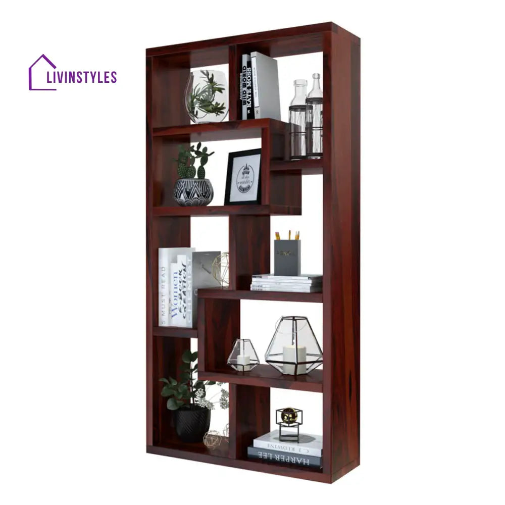 Nismaaya Adli Contemporary Open Shelf Solid Wood Geometric Bookcase