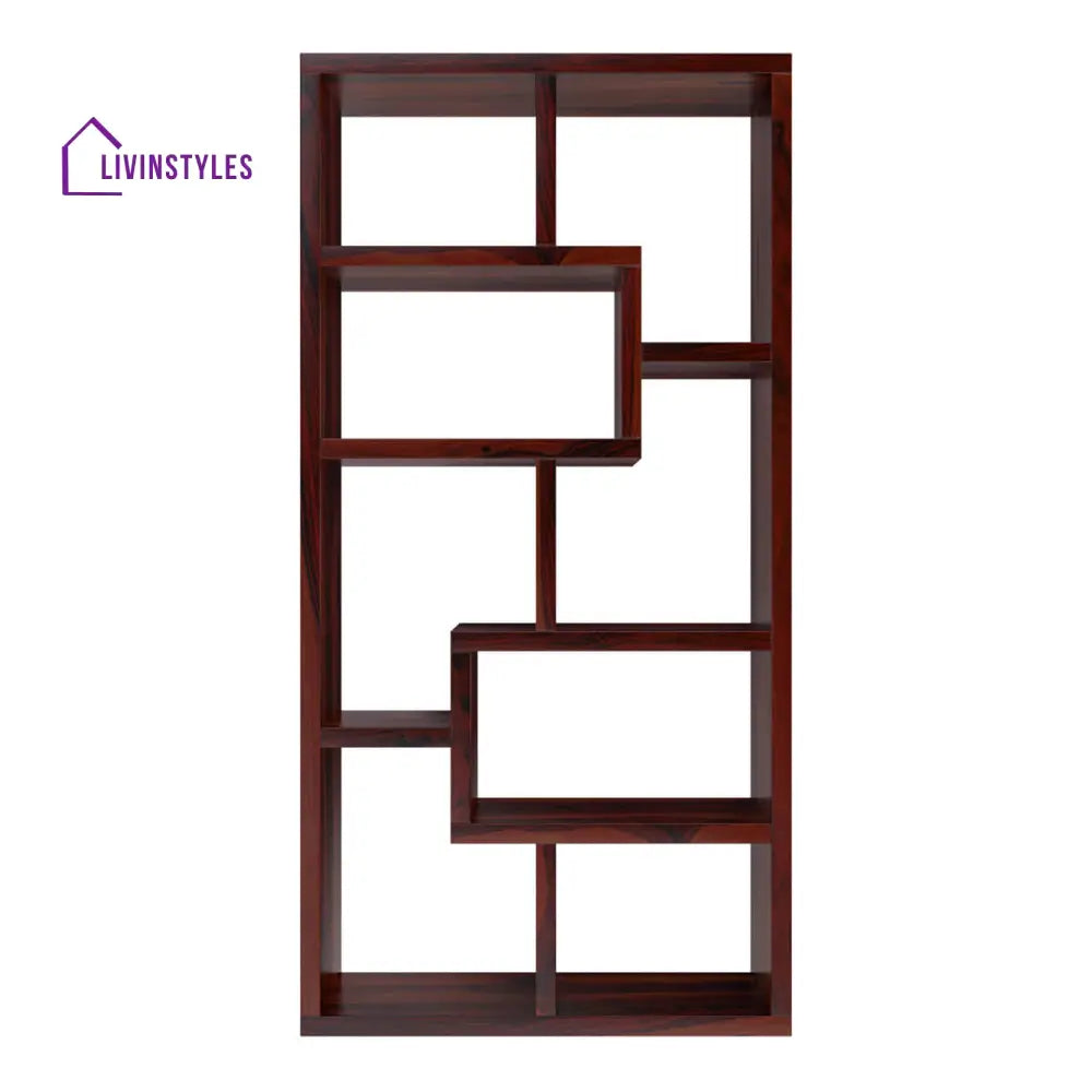 Nismaaya Adli Contemporary Open Shelf Solid Wood Geometric Bookcase