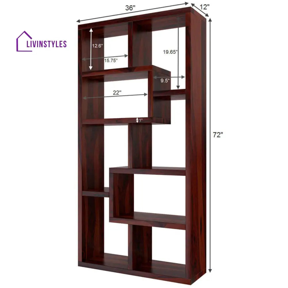 Nismaaya Adli Contemporary Open Shelf Solid Wood Geometric Bookcase