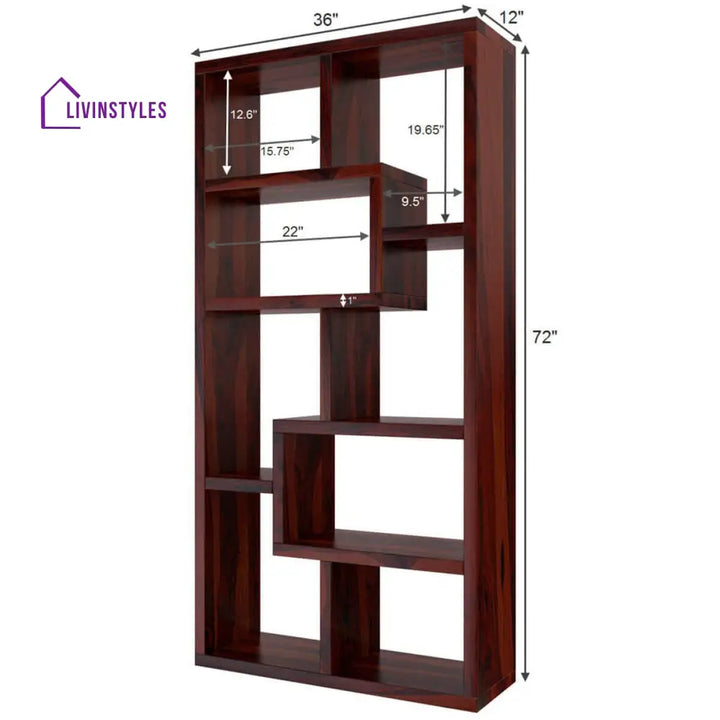 Nismaaya Adli Contemporary Open Shelf Solid Wood Geometric Bookcase
