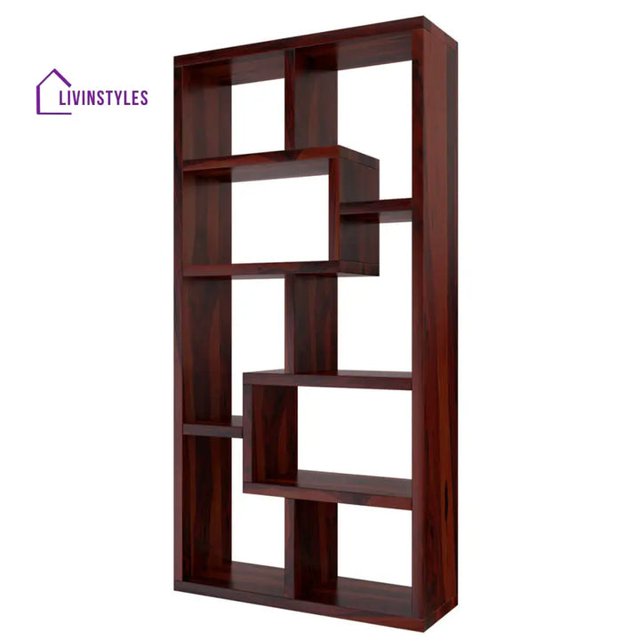 Nismaaya Adli Contemporary Open Shelf Solid Wood Geometric Bookcase