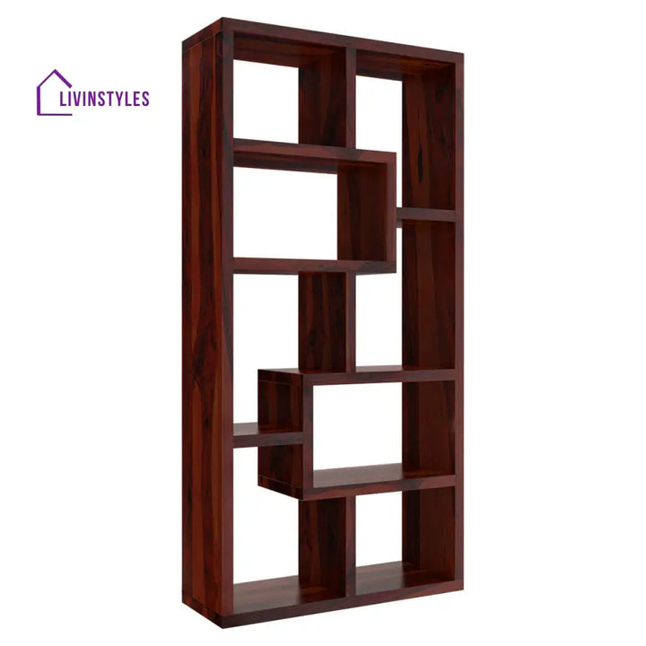 Nismaaya Adli Contemporary Open Shelf Solid Wood Geometric Bookcase