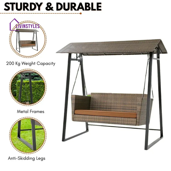 Tigist All Weather Wicker 2-Seat Patio Swing Chair with Shade & Cushions - Swing