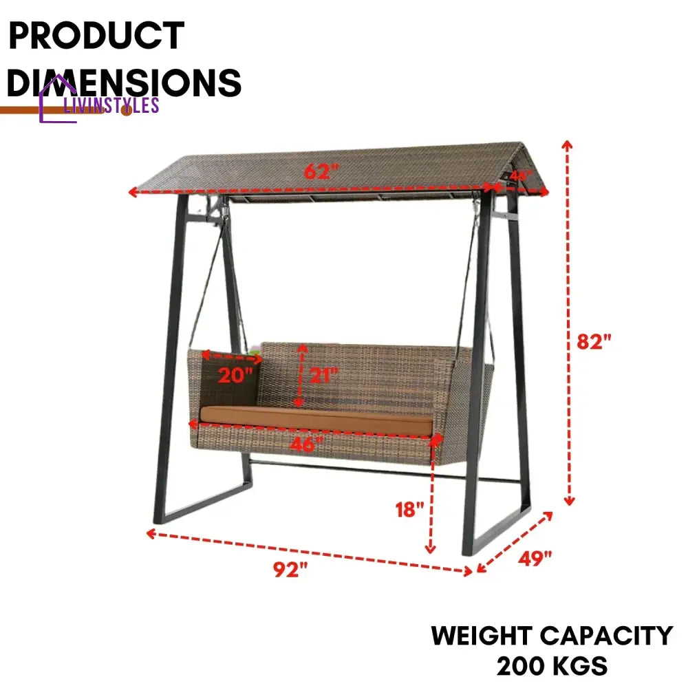 Tigist All Weather Wicker 2-Seat Patio Swing Chair with Shade & Cushions - Swing