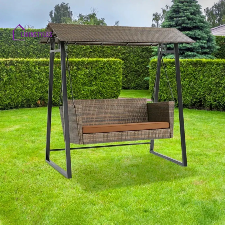 Tigist All Weather Wicker 2-Seat Patio Swing Chair with Shade & Cushions - Swing