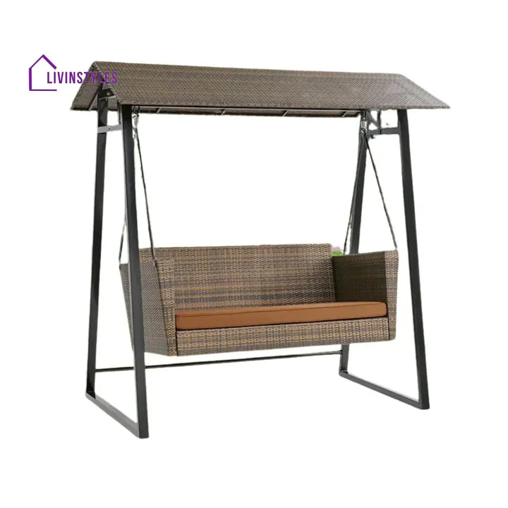 Tigist All Weather Wicker 2-Seat Patio Swing Chair with Shade & Cushions - Swing