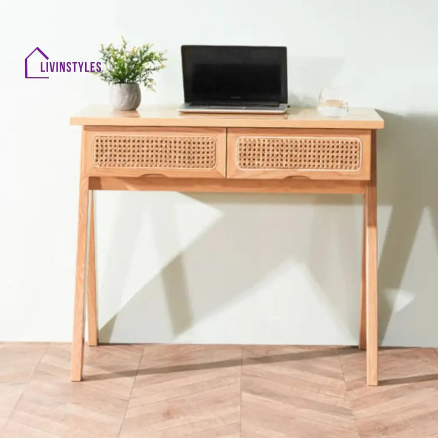 Enric Solid Ash Wood & Rattan Study Table