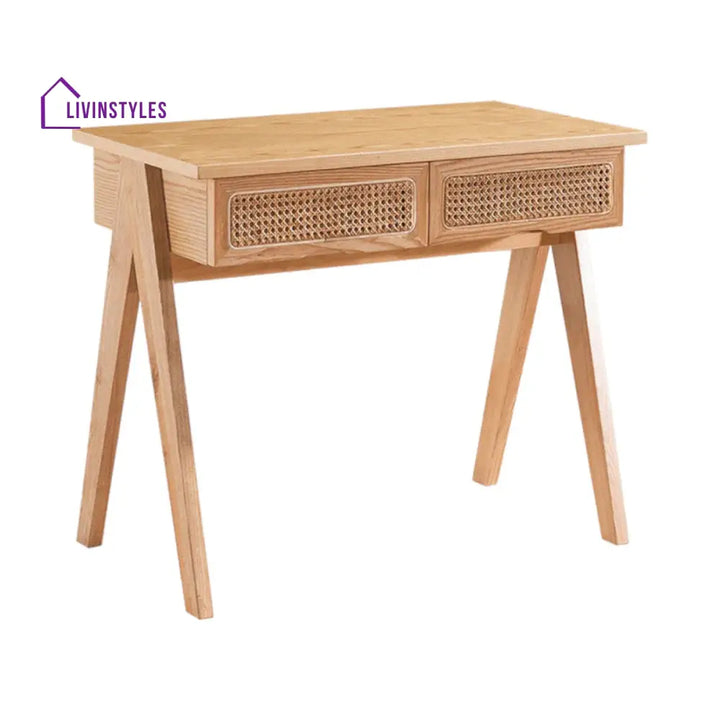 Enric Solid Ash Wood & Rattan Study Table