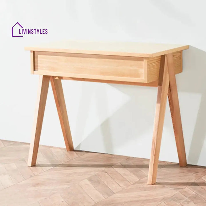 Enric Solid Ash Wood & Rattan Study Table