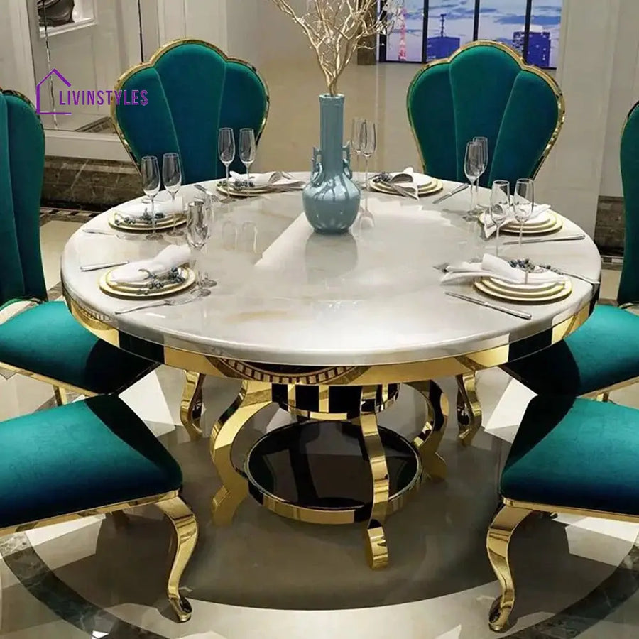 Tikhon Stainless Steel Round Dining Table Set