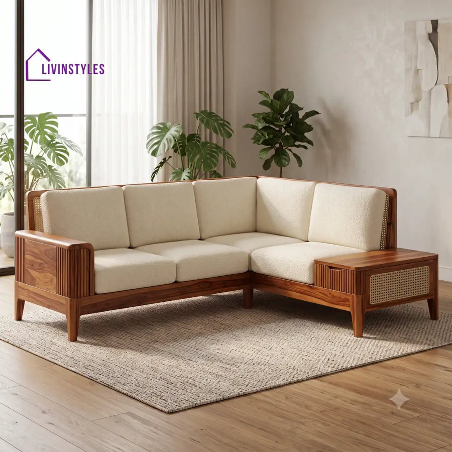 Timothe Premium L Shaped Wooden Sofa Set for Living Room