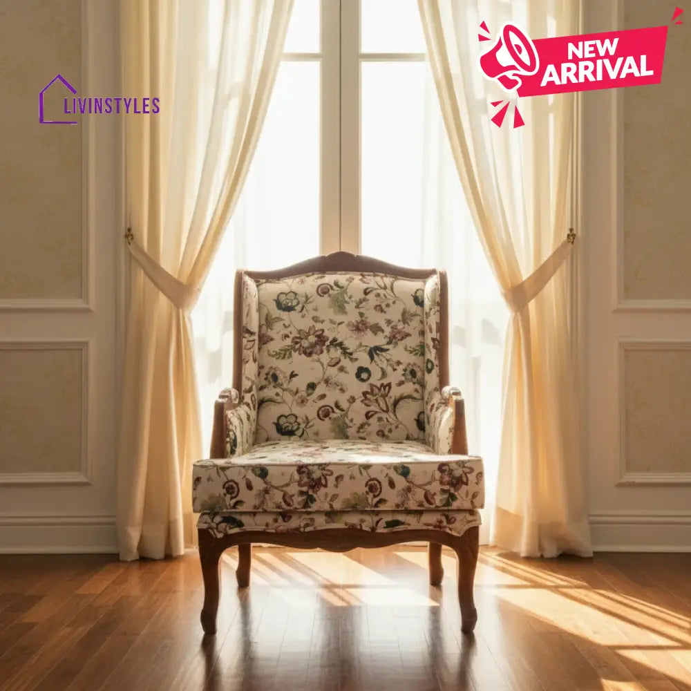 Timoti Solid Wood Lounge Chair with Printed Fabric
