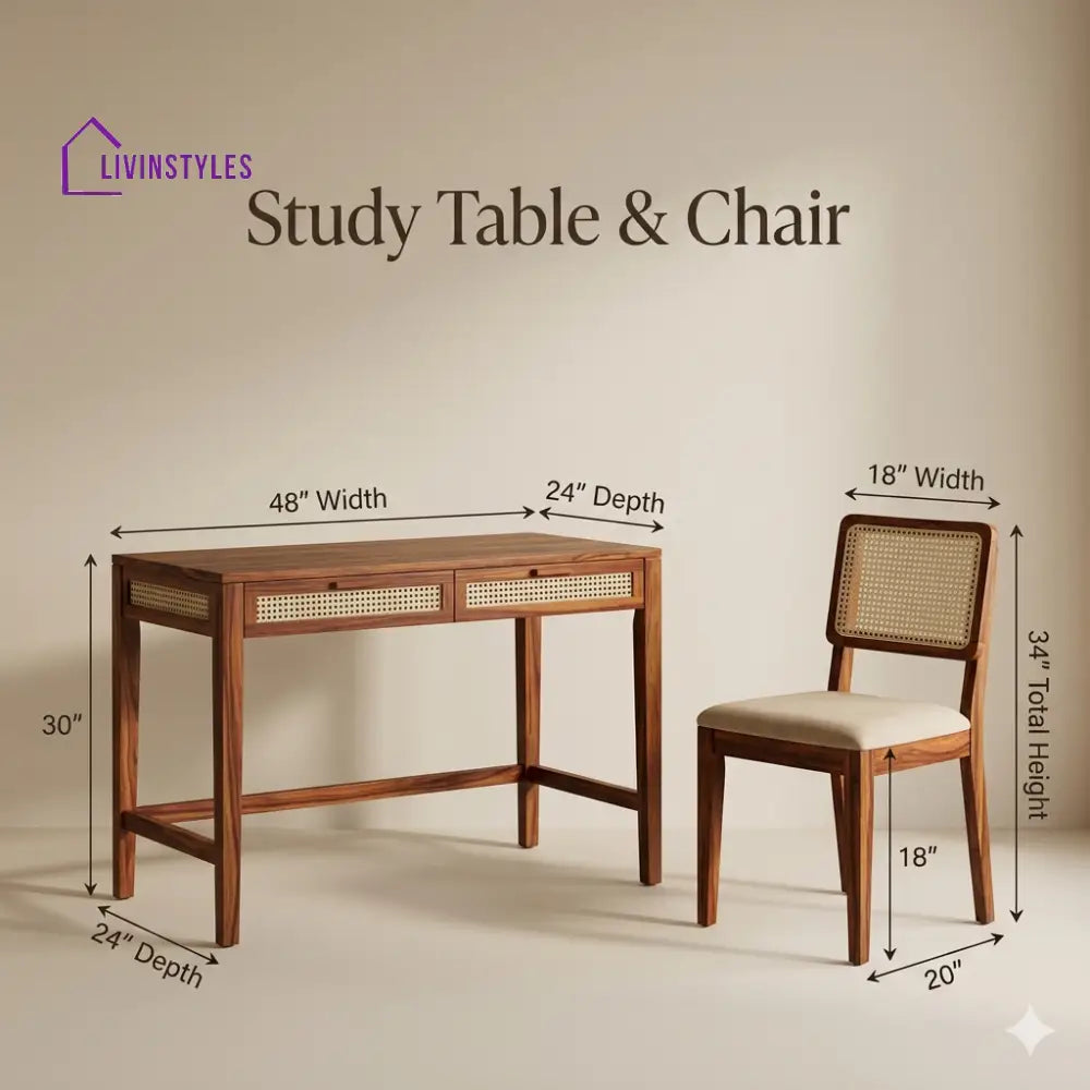 Timur Sheesham Wood Study Table and Chair Set for Students | Kids | Adults
