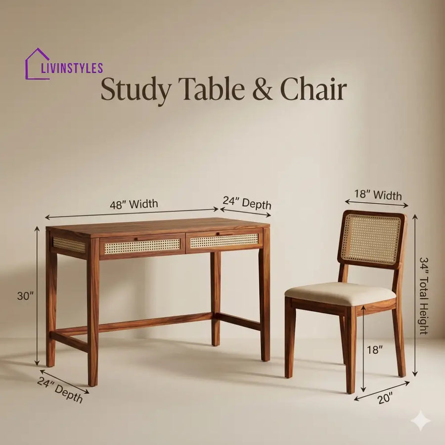 Timur Sheesham Wood Study Table and Chair Set for Students | Kids | Adults