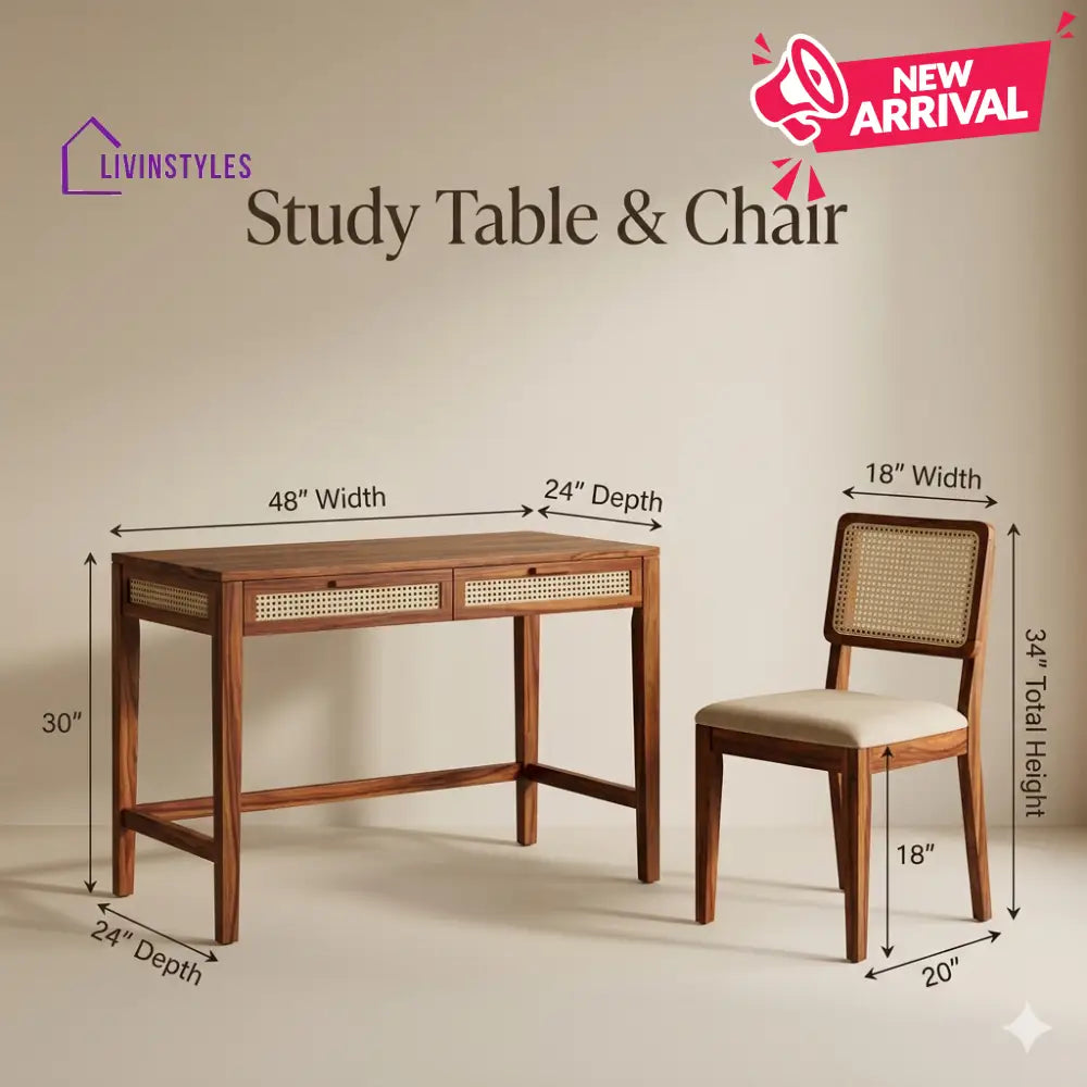Timur Sheesham Wood Study Table and Chair Set for Students | Kids | Adults
