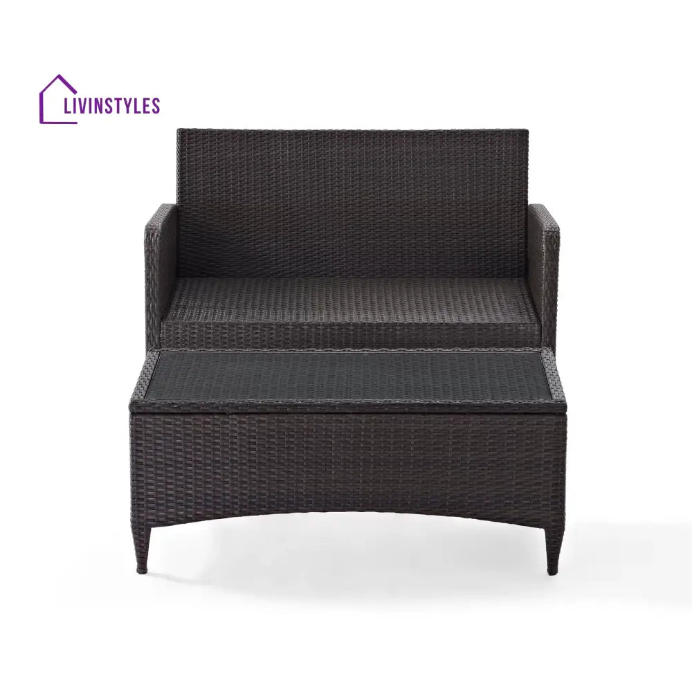 Tino Outdoor 2 seater Sofa and 1 Center Table (Dark Brown + Red) - Sofa Sets