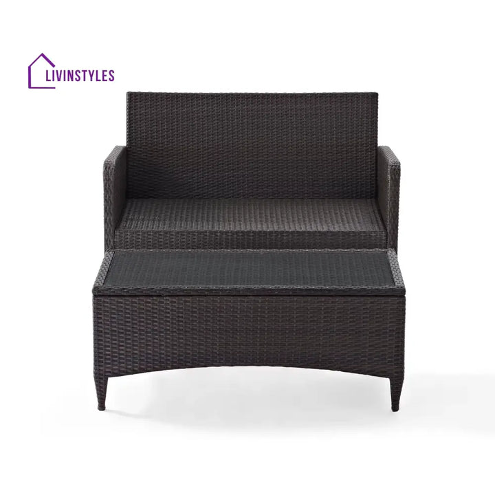 Tino Outdoor 2 seater Sofa and 1 Center Table (Dark Brown + Red) - Sofa Sets
