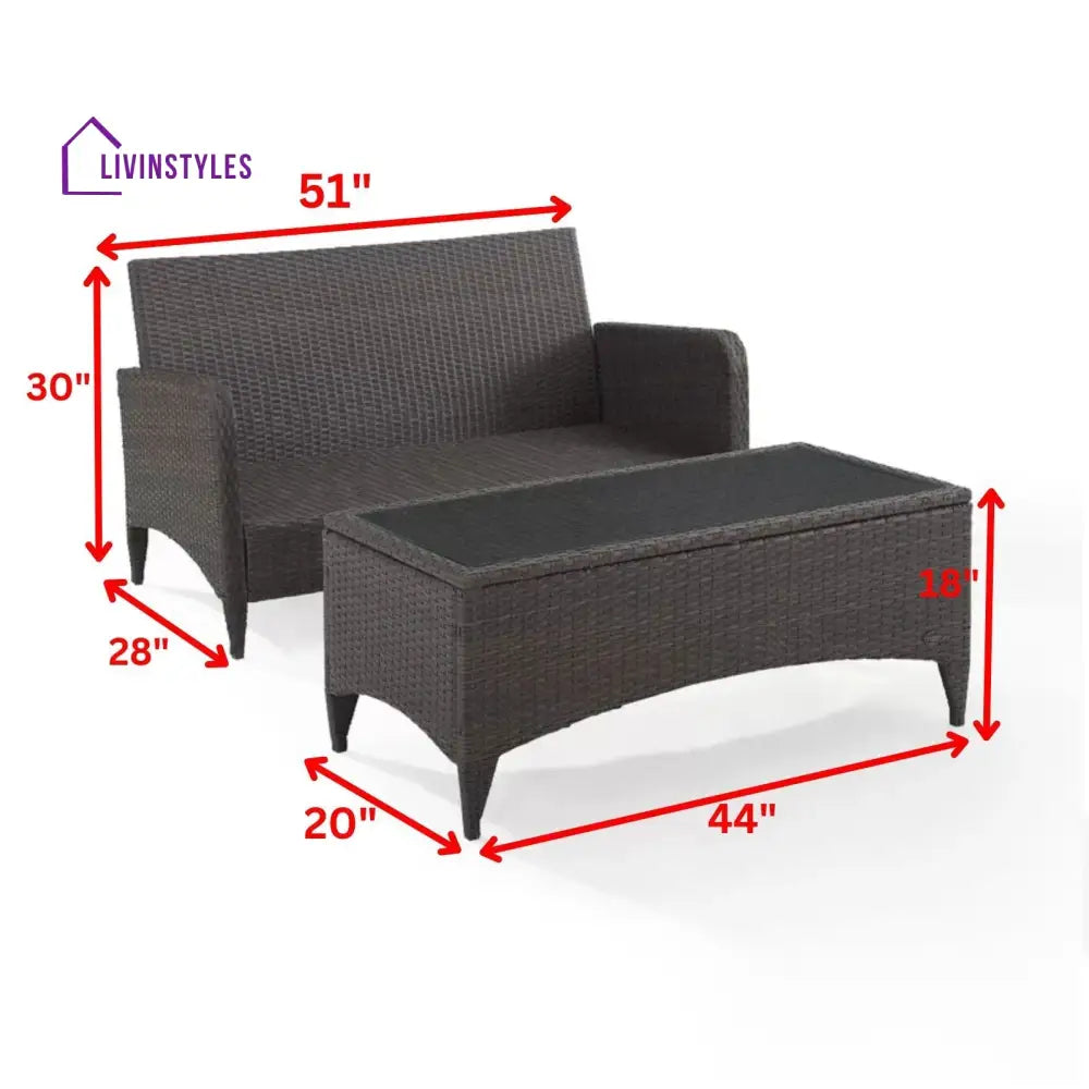Tino Outdoor 2 seater Sofa and 1 Center Table (Dark Brown + Red) - Sofa Sets