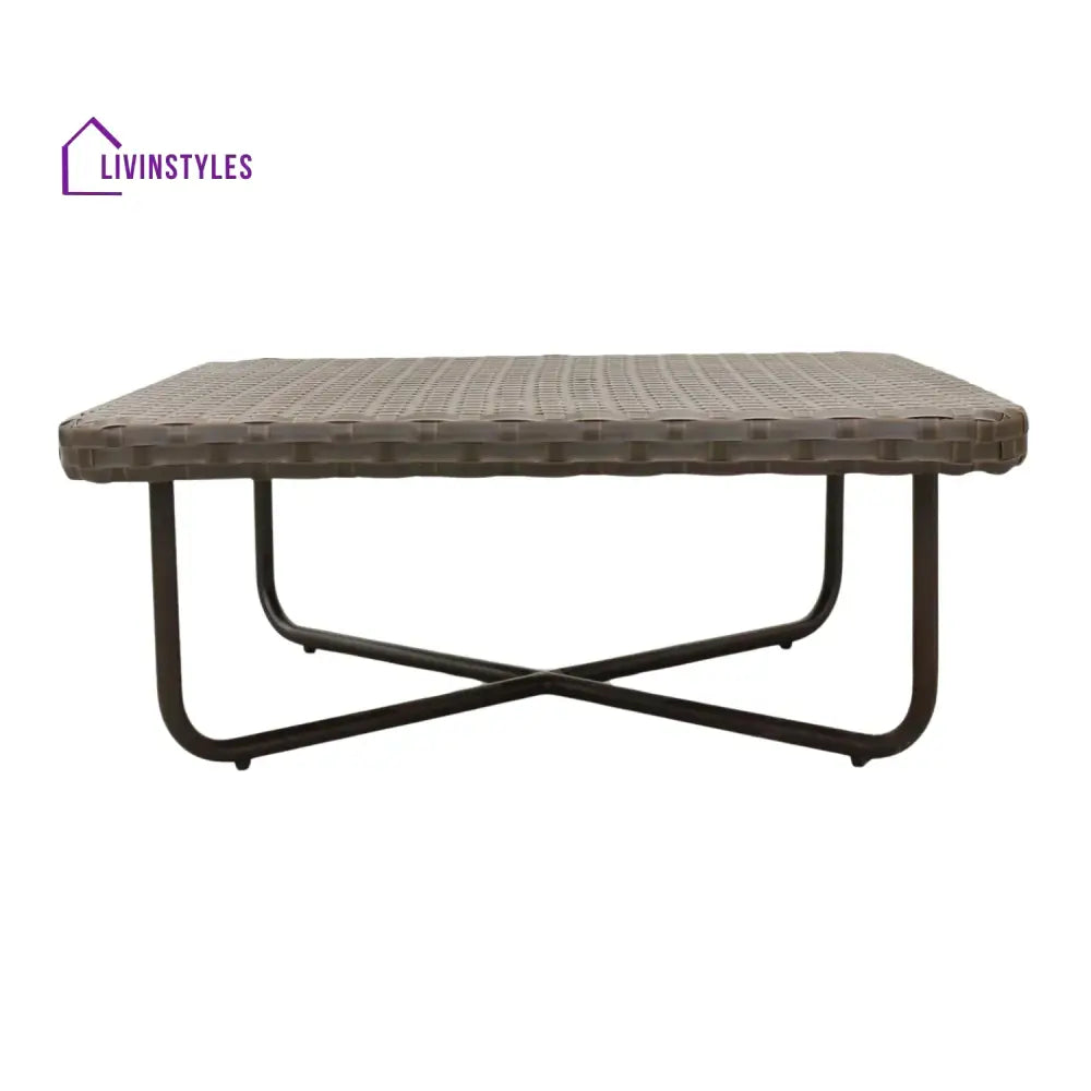 Tinsley Outdoor Rope 4-Piece Patio Sofa Set with Wicker Top Table (Brown & White) - Sofa Set
