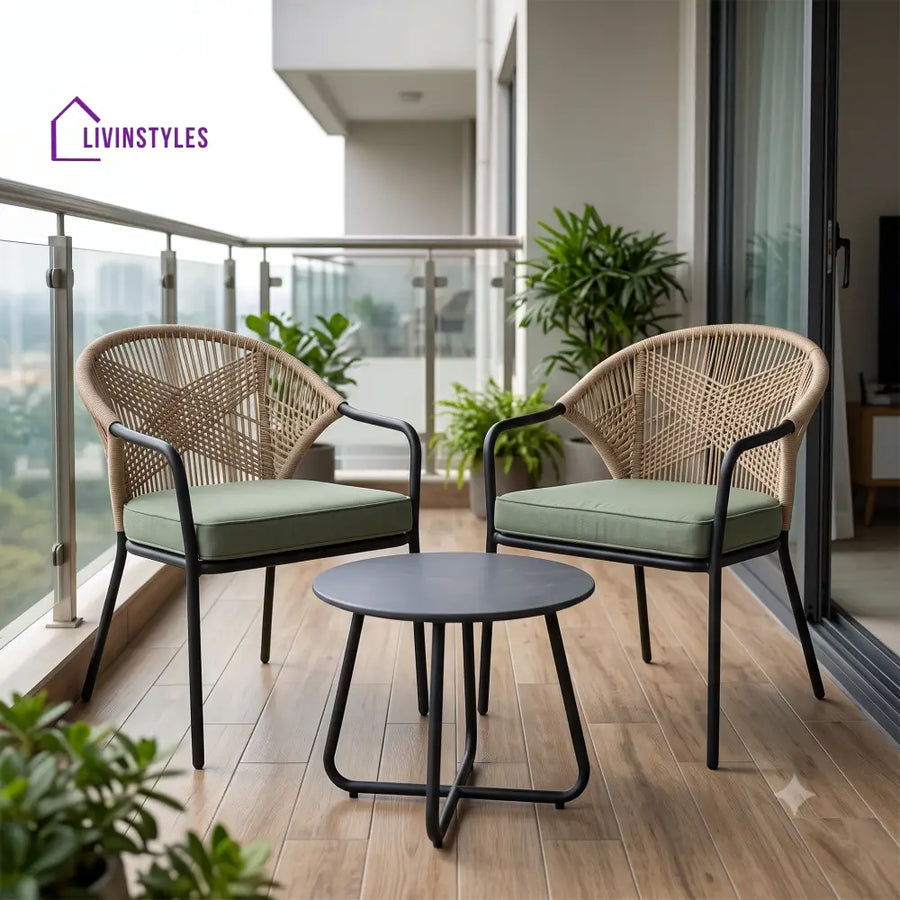 Tiphaine Outdoor Set 2 Chairs and 1 Table | Balcony Furniture Set